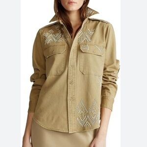 Polo Ralph Lauren Hand Beaded Khaki Heavy Cotton Chore Shirt
